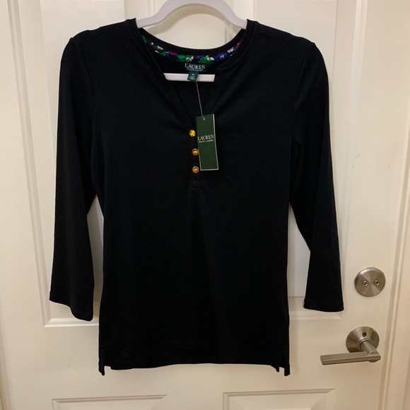 NWT - BLACK CASUAL TOP WITH GOLD BUTTONS - Picture 7 of 9